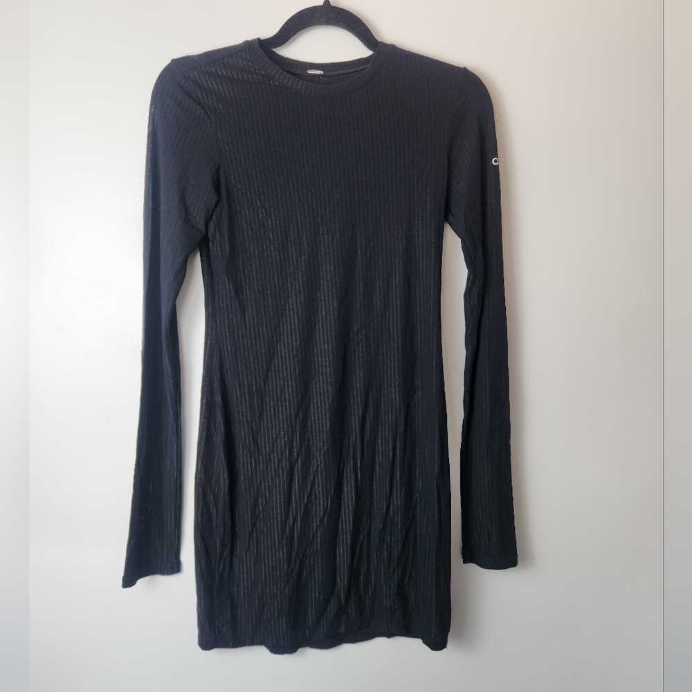 Alo Yoga Black Alosoft Ribbed Serene Long Sleeve Mini Dress S